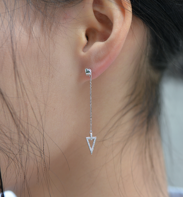 Silver 2-way Dangling Triangle Earrings